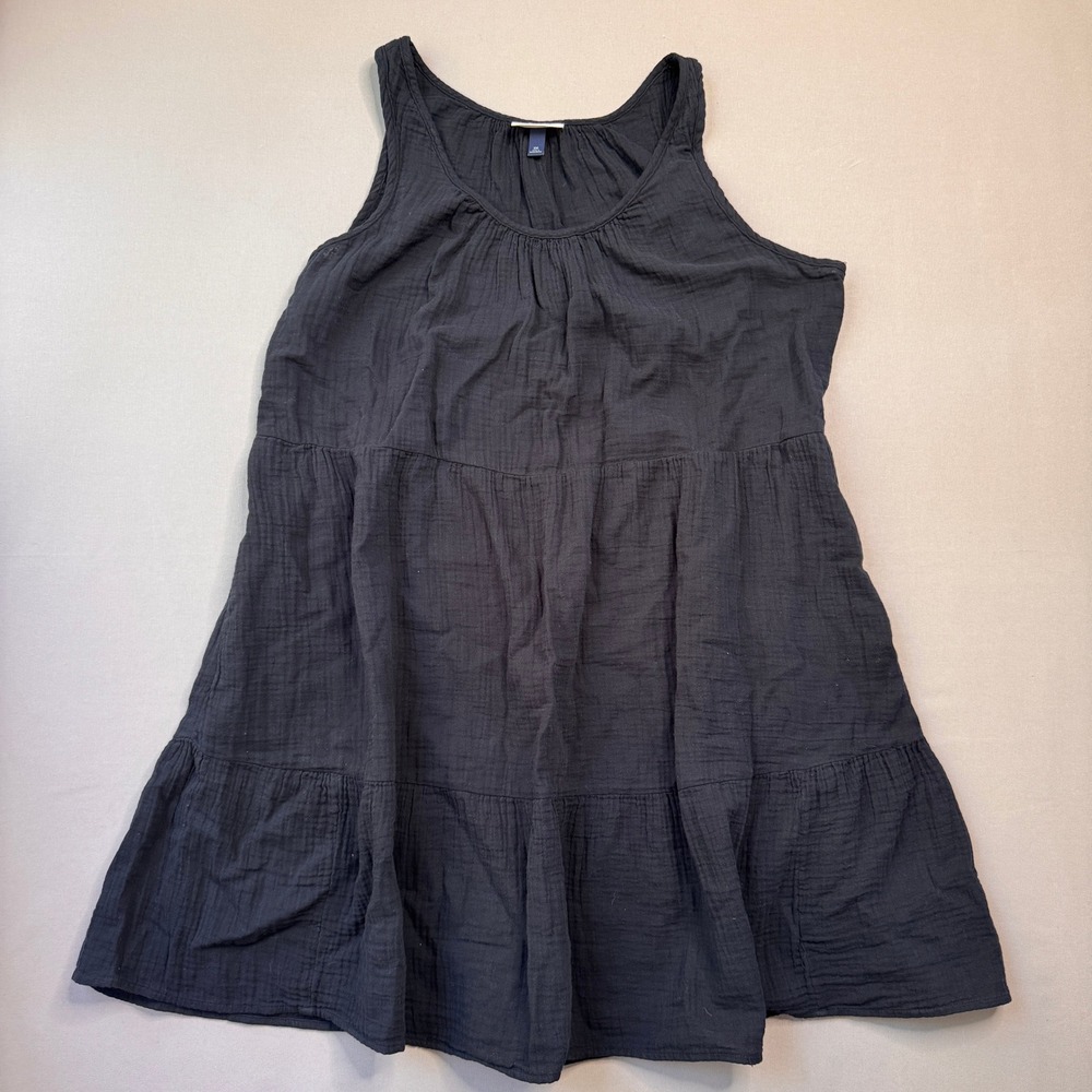 Universal Thread Women XXL Black Gauze Sleeveless Tiered Mini Dress with Pockets